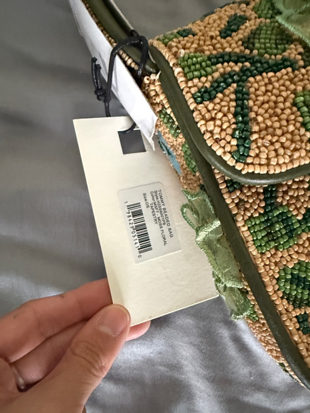 NWT STAUD Tommy Beaded Bag, Moss Floral Tapestry - Picture 5 of 8